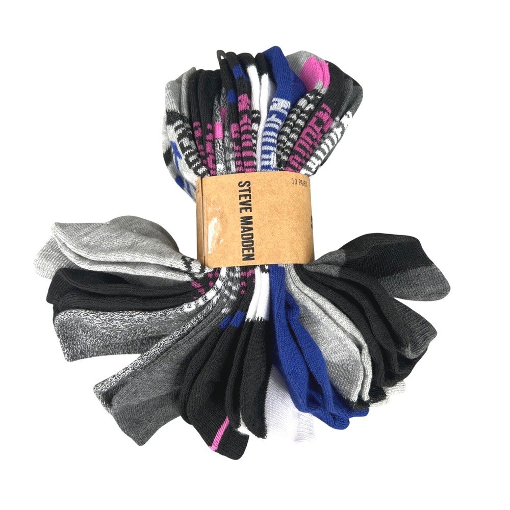 Steve Madden Low Cut Socks Women Size 5-10 Multicolor 10 Pair Pack Chevron NEW